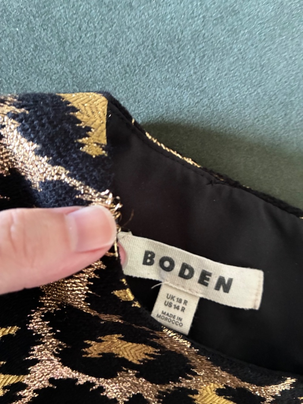 Boden Gold Metallic Leopard Jacquard Shift Dress L XL 14 - Picture 14 of 15